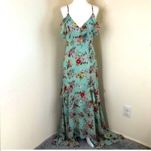 Lulu’s Mint Green Floral Sleeveless Maxi Dress L EUC​​